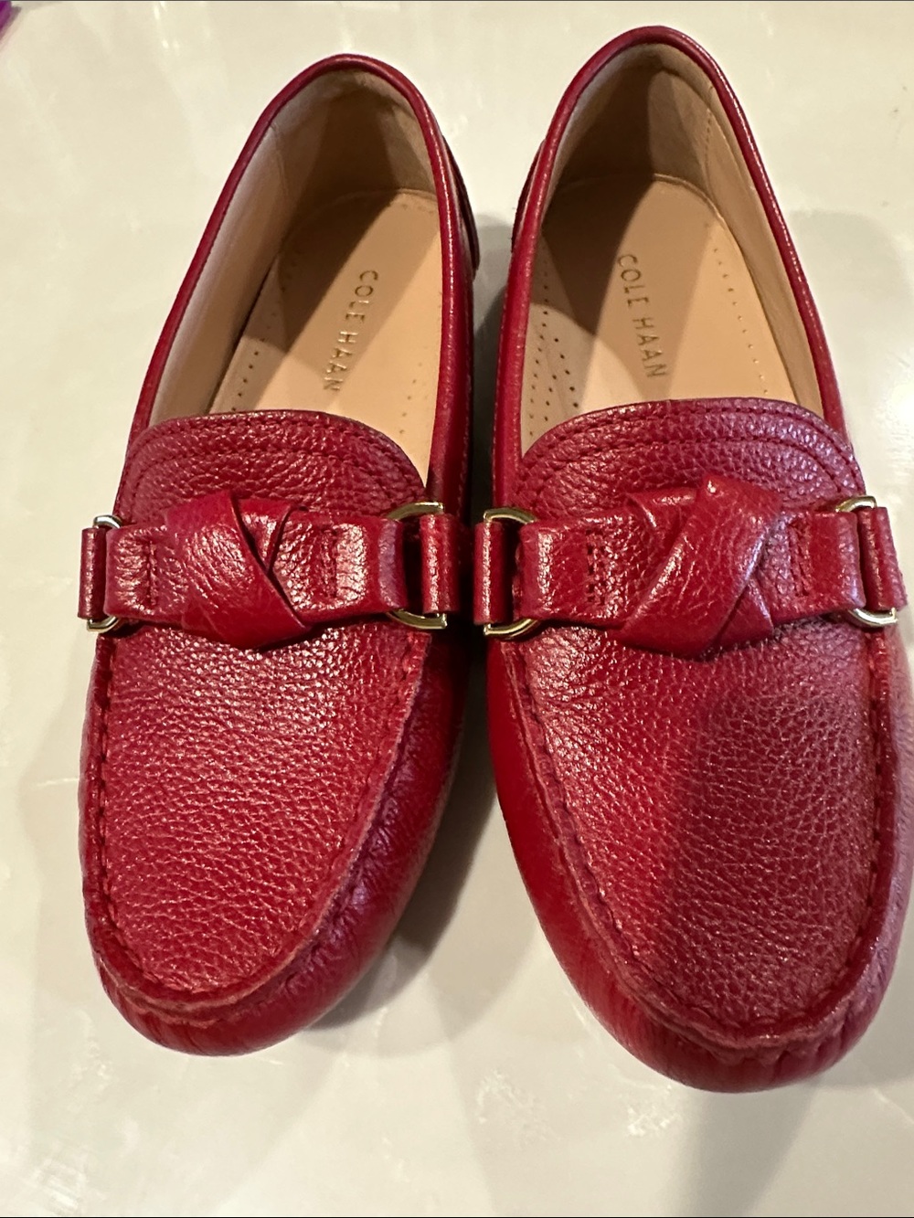 Cole Haan Red Pebbled Leather Driving Loafers